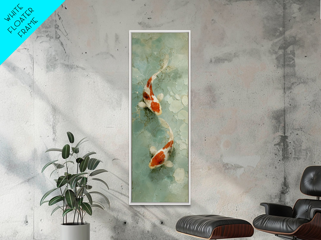 Minimal Koi Fish Swimming Through Clear Water Framed Canvas Print, Bathroom Art, Bathroom Print, Bathroom Decor, Fine Art, Spa, BAT-1x3-20