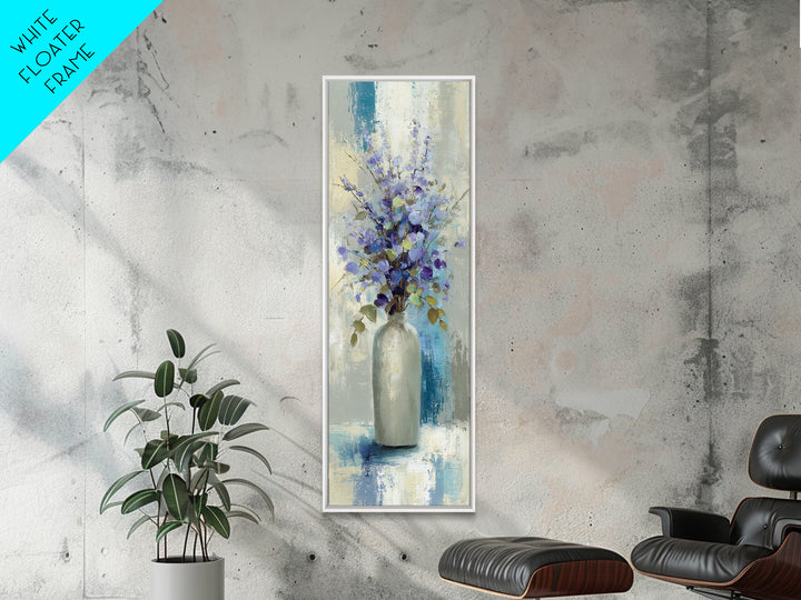 Lavender Sprigs in a Ceramic Vase Framed Canvas Print, Bathroom Art, Gallery Decor, Bathroom Decor, Spa, Minimalist Decor, BAT-1x3-24