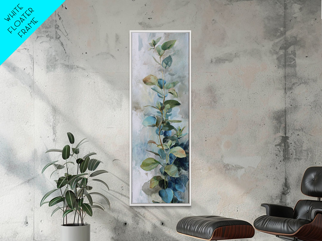 Sunlit Window Plant Shadow on Plaster Framed Canvas Print, Bathroom Art, Modern Wall Art, Bathroom Decor, Oil Painting, Spa, BAT-1x3-30