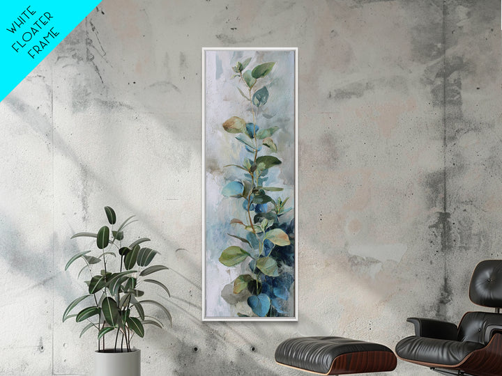 Sunlit Window Plant Shadow on Plaster Framed Canvas Print, Bathroom Art, Modern Wall Art, Bathroom Decor, Oil Painting, Spa, BAT-1x3-30