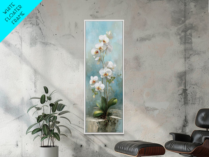 White Orchid on Warm Stone Background Canvas Print, Bathroom Art, Room Decor, Bathroom Decor, Spa, Custom Pet Portrait, BAT-1x3-40
