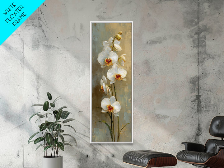 White Orchid on Warm Stone Background Framed Canvas Print, Bathroom Art, Home Decor, Bathroom Decor, Spa, Canvas Wall Art, BAT-1x3-64