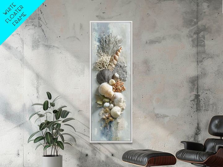 Coral and Shell Arrangement Framed Canvas Print, Bathroom Art, Bathroom Decor, Fine Art, Spa, Bathroom Accessories, Modern Art, BAT-1x3-71