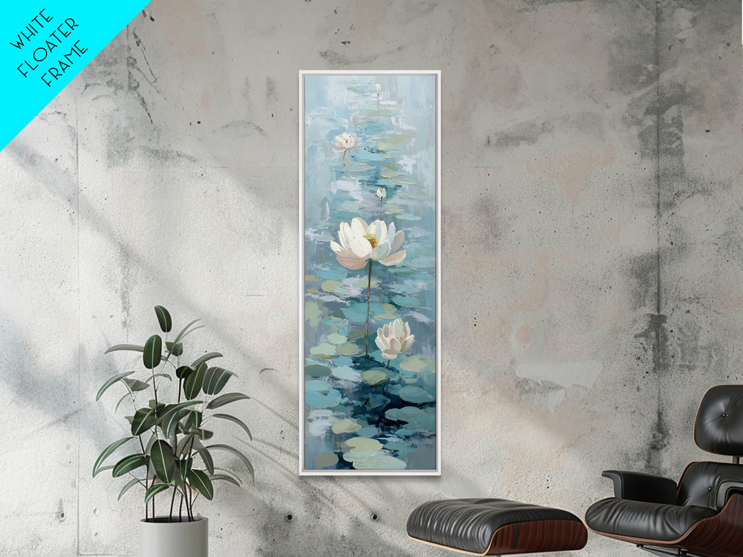 Lotus Flower Floating on Calm Water Framed Canvas Print, Bathroom Art, Funny Bathroom Art, Bathroom Decor, Watercolor Art, Spa, BAT-1x3-8