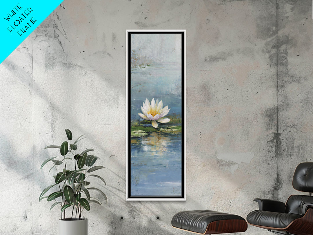 Lotus Flower Floating on Calm Water Framed Canvas Print, Bathroom Art, Printable Wall Art, Bathroom Decor, Oil Painting, Spa, BAT-1x3-80