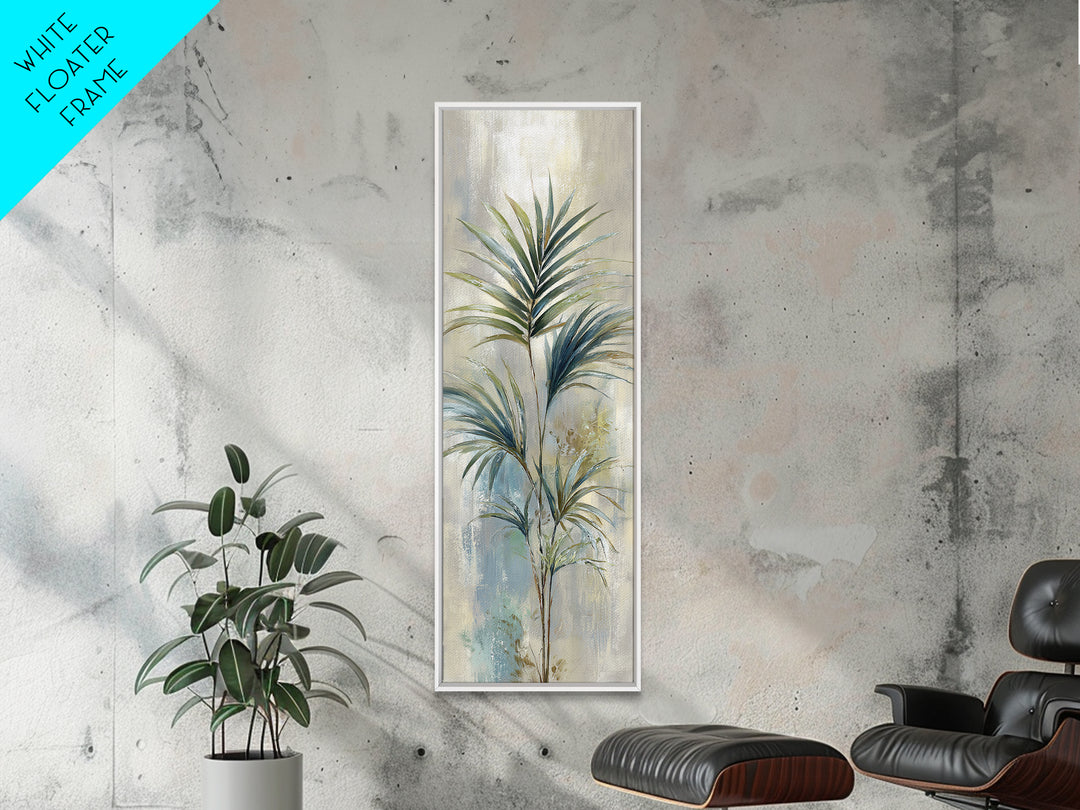 Simple Palm Frond on Off White Linen Framed Canvas Print, Bathroom Art, Bathroom Decor, Abstract Art, Spa, Modern Wall Art, BAT-1x3-83