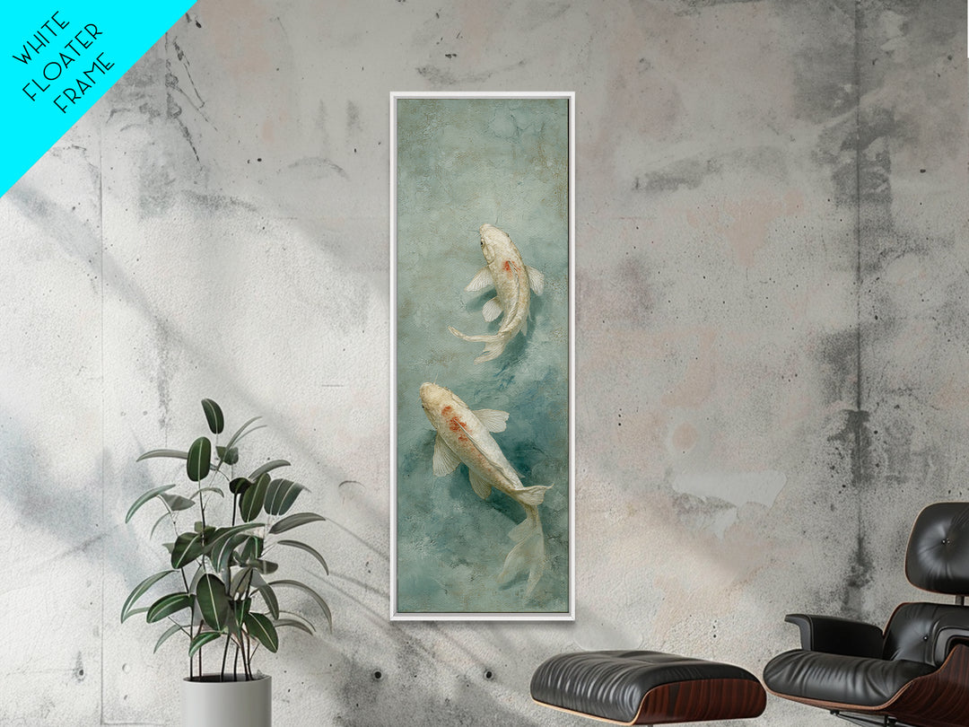 Minimal Koi Fish Swimming Through Clear Water Framed Canvas Print, Bathroom Art, Custom Pet Portrait, Bathroom Decor, Spa, BAT-1x3-92