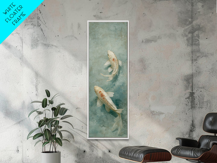 Minimal Koi Fish Swimming Through Clear Water Framed Canvas Print, Bathroom Art, Custom Pet Portrait, Bathroom Decor, Spa, BAT-1x3-92