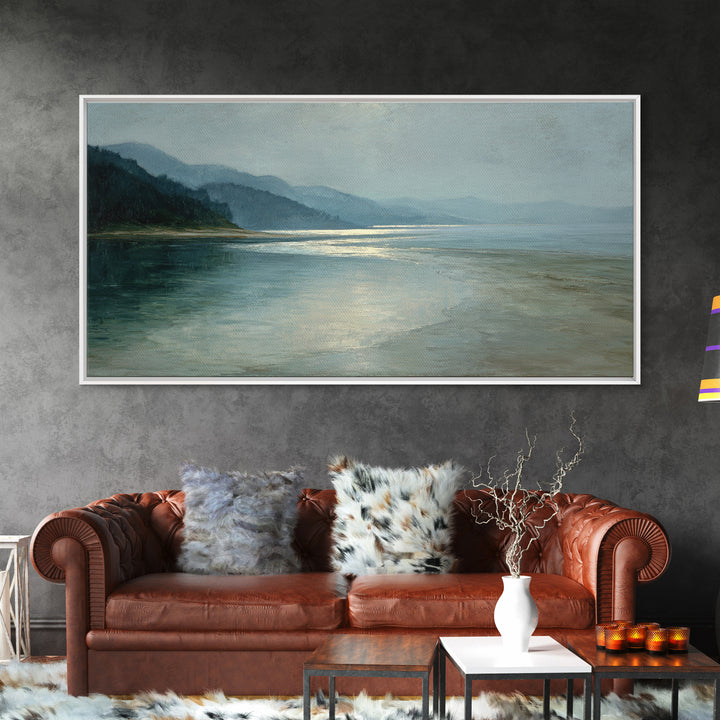 Misty Lake Scene Framed Canvas Print, Bathroom Art, Room Decor, Bathroom Decor, Spa, Custom Pet Portrait, Bathroom Wall Art, BAT-2x1-29