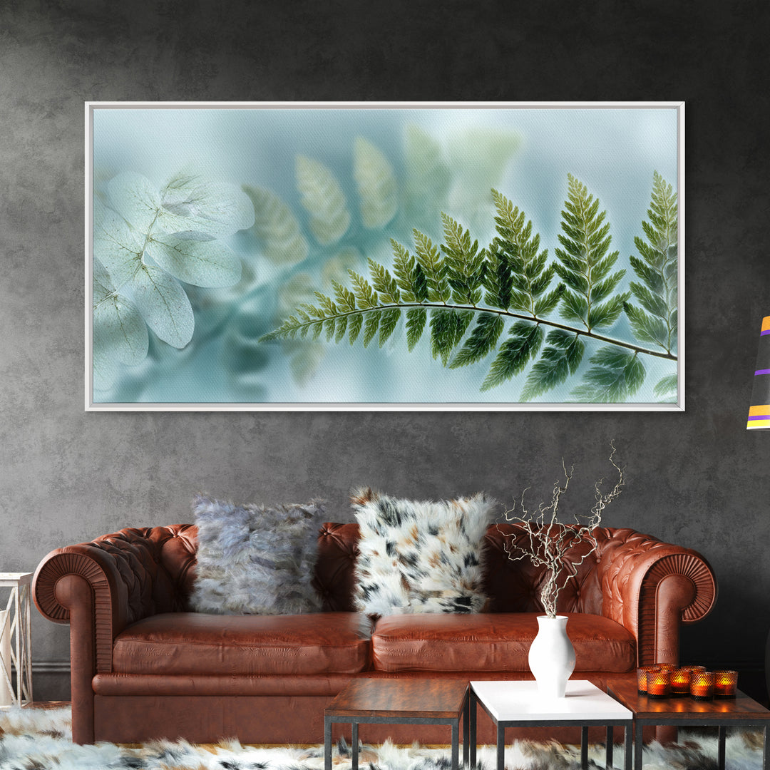Green Fern Frond Closeup Framed Canvas Print, Bathroom Art, Modern Decor, Bathroom Decor, Fine Art, Spa, Home Decor, Poster, BAT-2x1-30