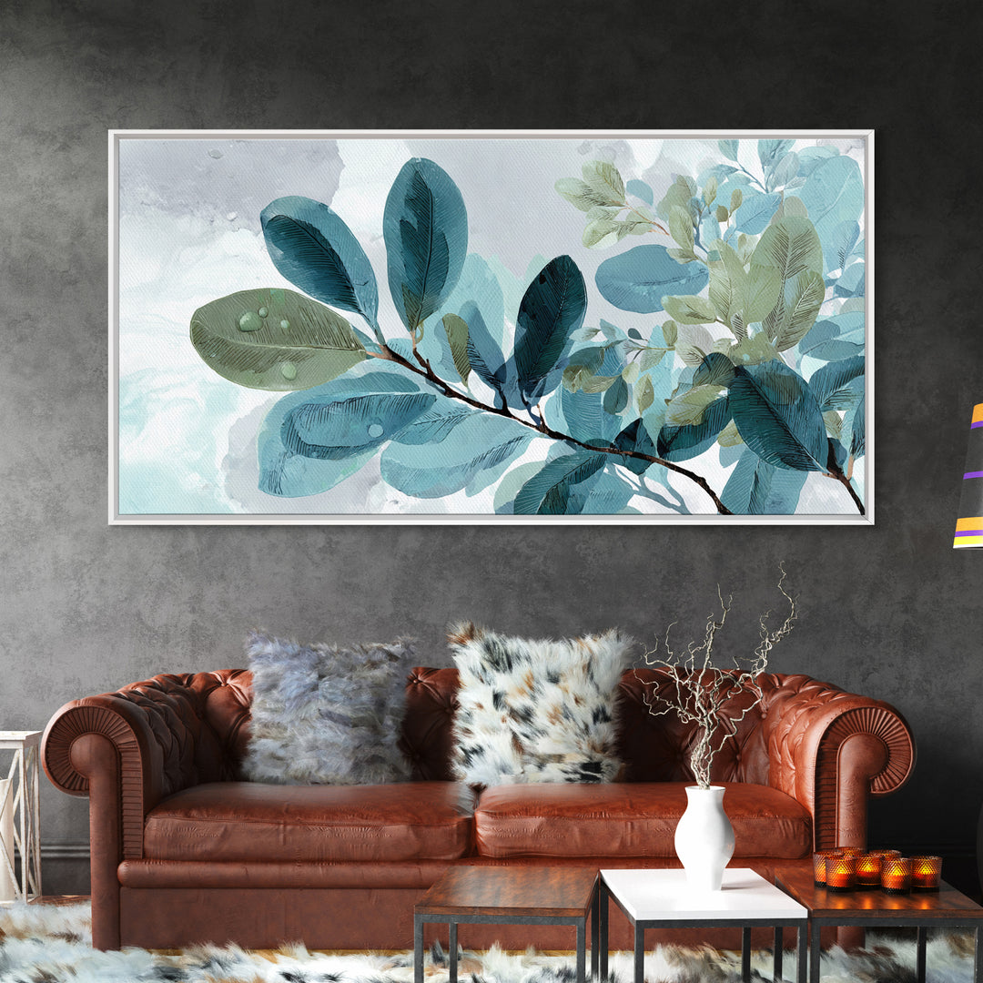 Tropical Leaf Silhouette Framed Canvas Print, Bathroom Art, Fine Art Print, Bathroom Decor, Watercolor Art, Spa, Poster, BAT-2x1-34