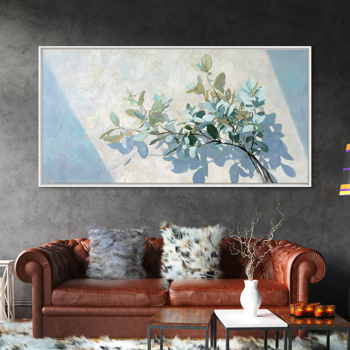 Sunlit Window Plant Shadow on Plaster Framed Canvas Print, Bathroom Art, Bathroom Print, Bathroom Decor, Watercolor Art, Spa, BAT-2x1-38