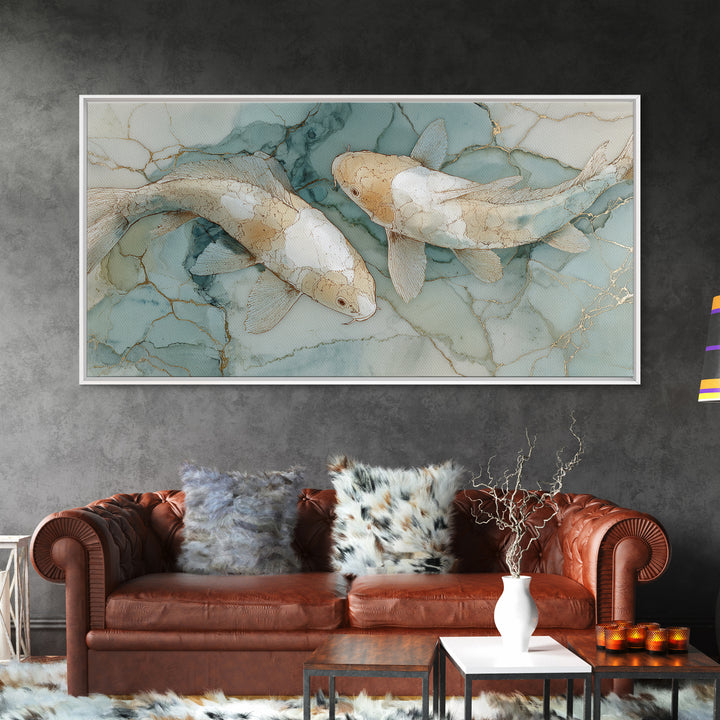 Minimal Koi Fish Swimming Through Clear Water Canvas Print, Bathroom Art, Boho Decor, Bathroom Decor, Fine Art, Spa, Printable, BAT-2x1-4
