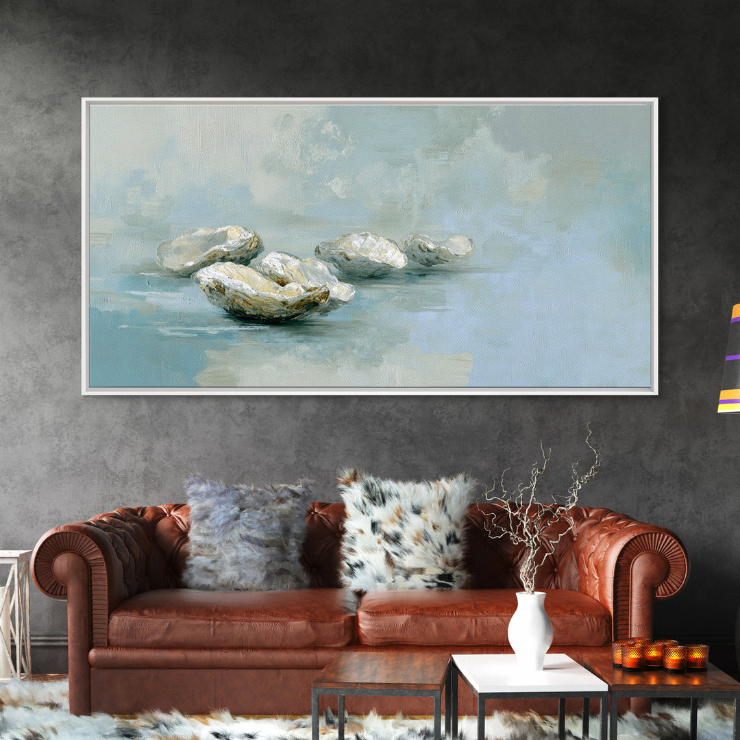 Oyster Shell Study Framed Canvas Print, Bathroom Art, Gallery Decor, Bathroom Decor, Fine Art, Spa, Minimalist Decor, BAT-2x1-42