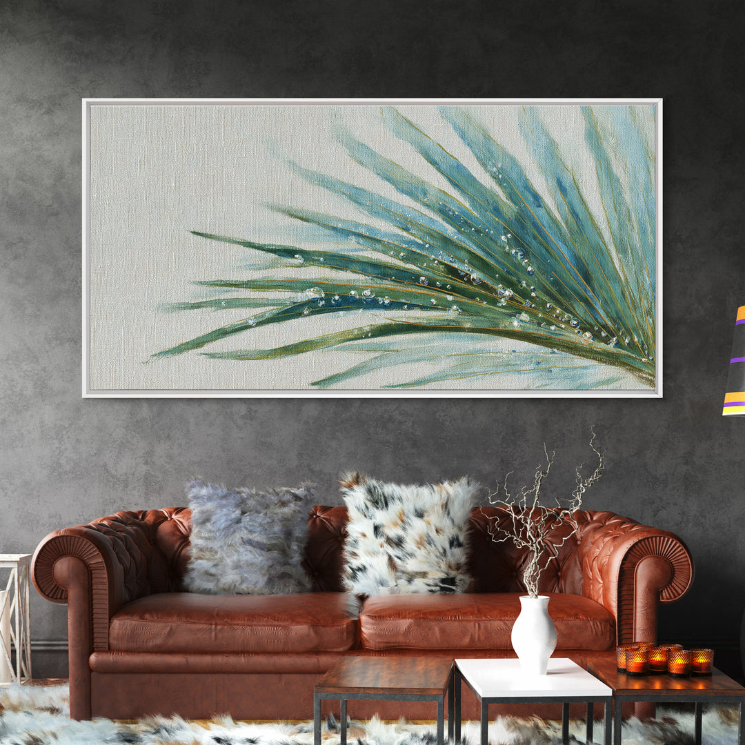 Simple Palm Frond on Off White Linen Framed Canvas Print, Bathroom Art, Poster, Bathroom Decor, Fine Art, Spa, Digital Print, BAT-2x1-43