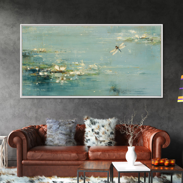 Delicate Dragonfly Above a Pond Surface Canvas Print, Bathroom Art, Room Decor, Bathroom Decor, Spa, Custom Pet Portrait, BAT-2x1-44