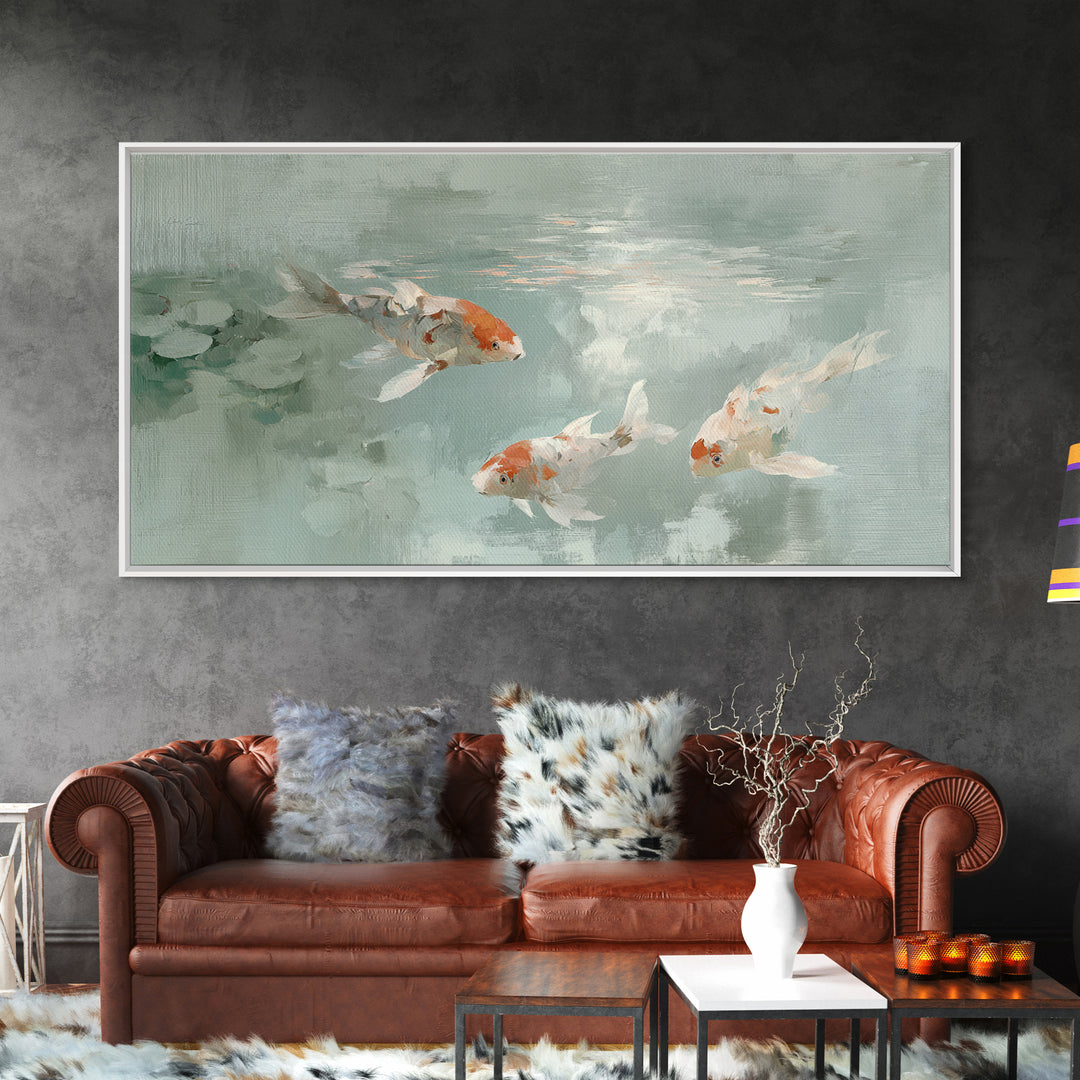 Minimal Koi Fish Swimming Through Clear Water Canvas Print, Bathroom Art, Digital Art, Bathroom Decor, Fine Art, Spa, BAT-2x1-52