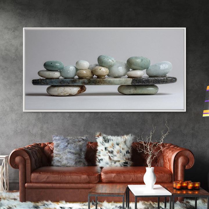 Monochrome Pebble Stack Canvas Print, Bathroom Art, Textured Painting, Bathroom Decor, Fine Art, Spa, Bathroom Wall Art, BAT-2x1-57