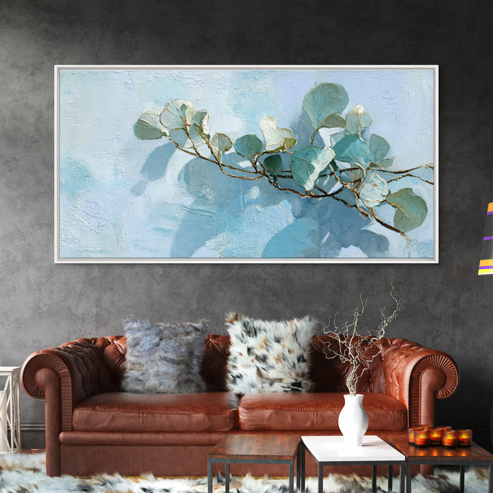 Sunlit Window Plant Shadow on Plaster Canvas Print, Bathroom Art, Statement Artwork, Bathroom Decor, Oil Painting, Spa, BAT-2x1-62