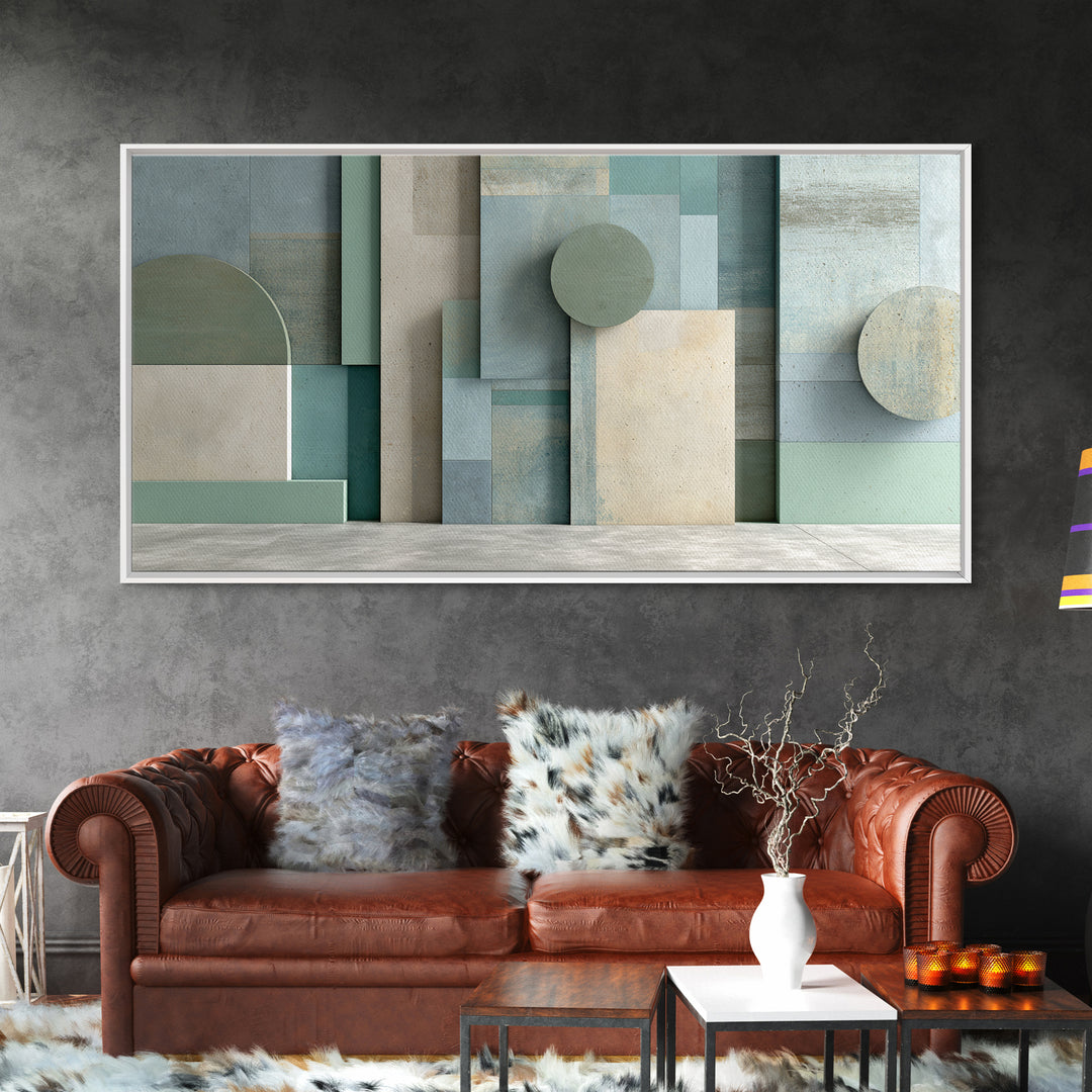 Clean Geometric Forms Framed Canvas Print, Bathroom Art, Minimalist Decor, Bathroom Decor, Fine Art, Spa, Wall Hanging, BAT-2x1-65