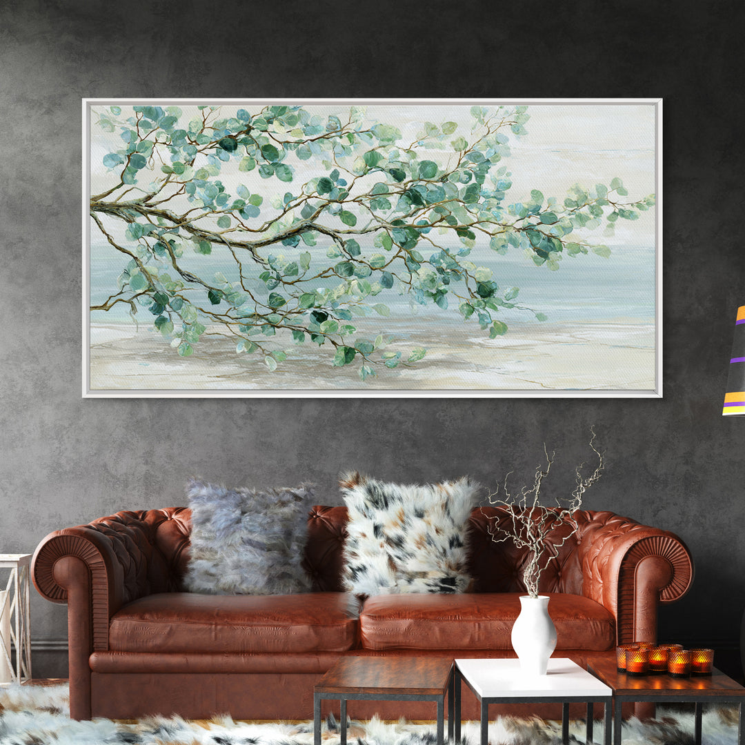 Spa Eucalyptus Branch Canvas Print, Bathroom Art, Minimalist Decor, Bathroom Decor, Oil Painting, Spa, Wall Hanging, BAT-2x1-70