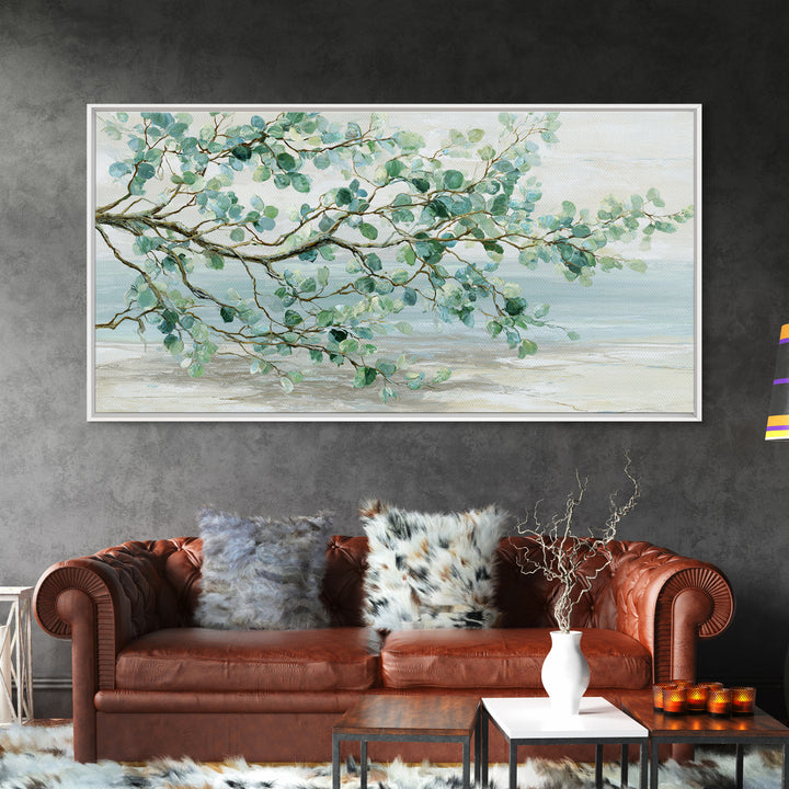 Spa Eucalyptus Branch Canvas Print, Bathroom Art, Minimalist Decor, Bathroom Decor, Oil Painting, Spa, Wall Hanging, BAT-2x1-70