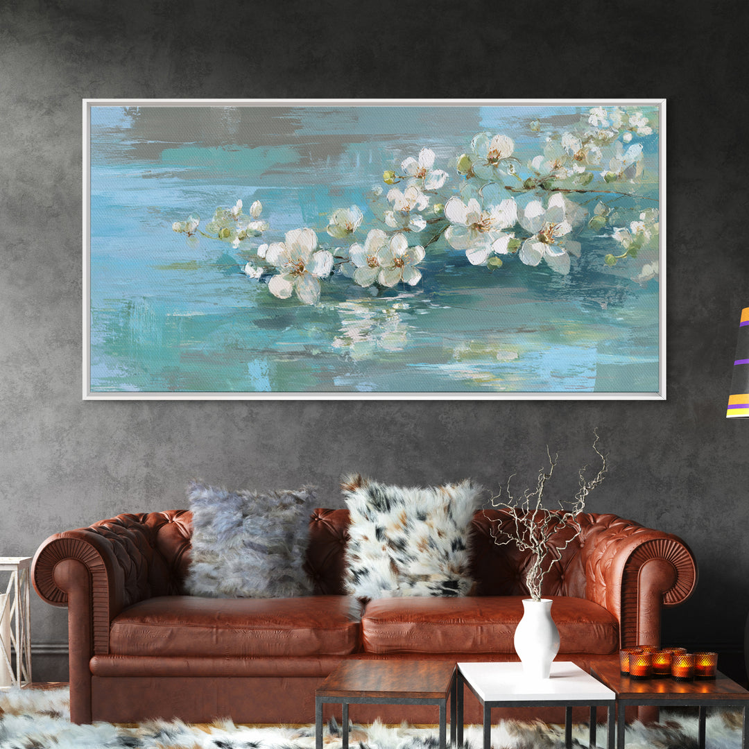 White Orchid on Warm Stone Background Framed Canvas Print, Bathroom Art, Custom Pet Portrait, Bathroom Decor, Fine Art, Spa, BAT-2x1-72