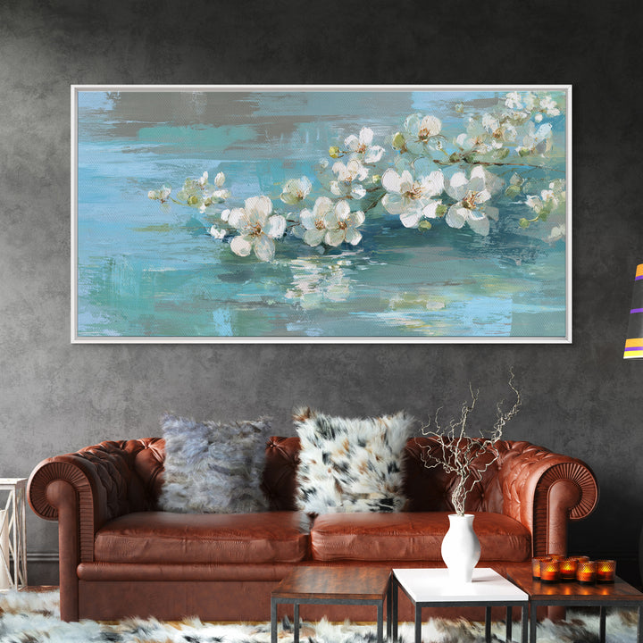 White Orchid on Warm Stone Background Framed Canvas Print, Bathroom Art, Custom Pet Portrait, Bathroom Decor, Fine Art, Spa, BAT-2x1-72