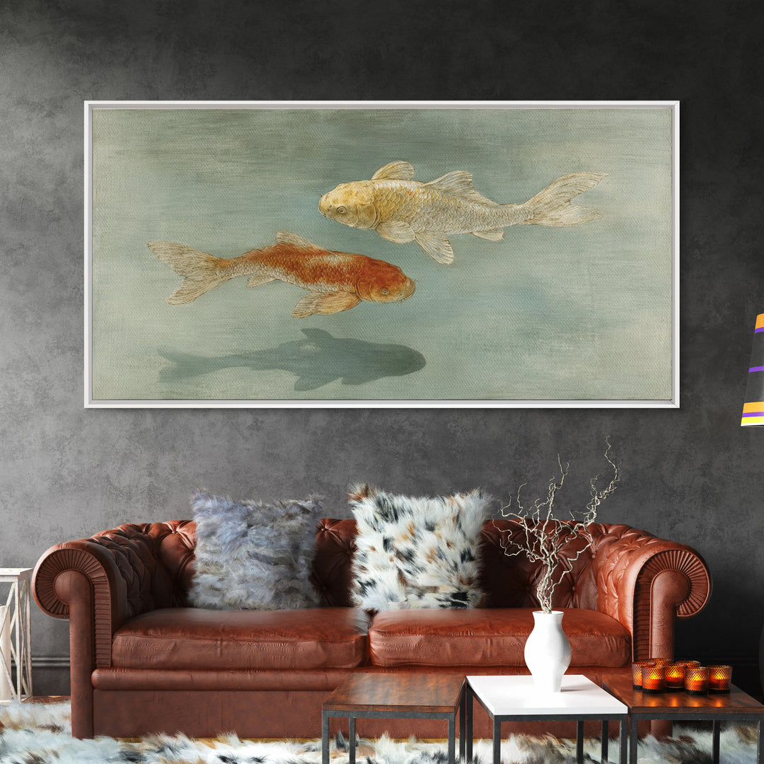 Minimal Koi Fish Swimming Through Clear Water Canvas Print, Bathroom Art, Digital Print, Bathroom Decor, Fine Art, Spa, BAT-2x1-76