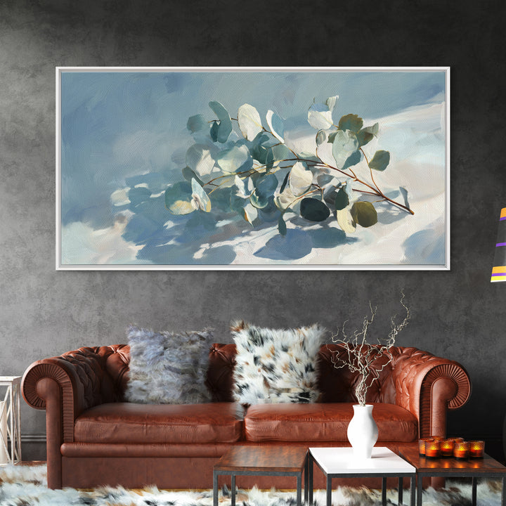Sunlit Window Plant Shadow on Plaster Framed Canvas Print, Bathroom Art, Textured Painting, Bathroom Decor, Fine Art, Spa, BAT-2x1-86