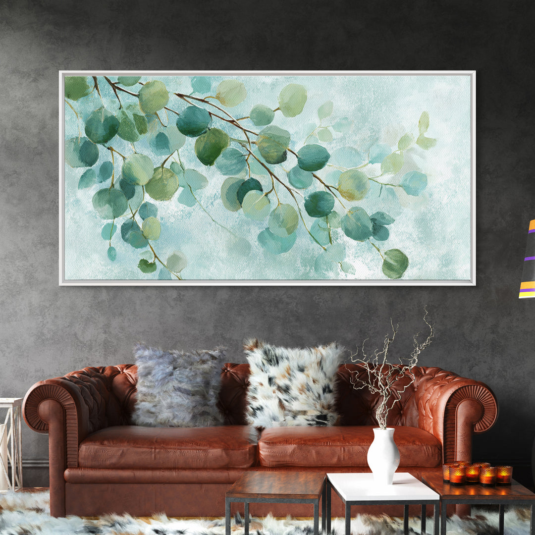 Spa Eucalyptus Branch Canvas Print, Bathroom Art, Minimalist Decor, Bathroom Decor, Oil Painting, Spa, Wall Hanging, BAT-2x1-94