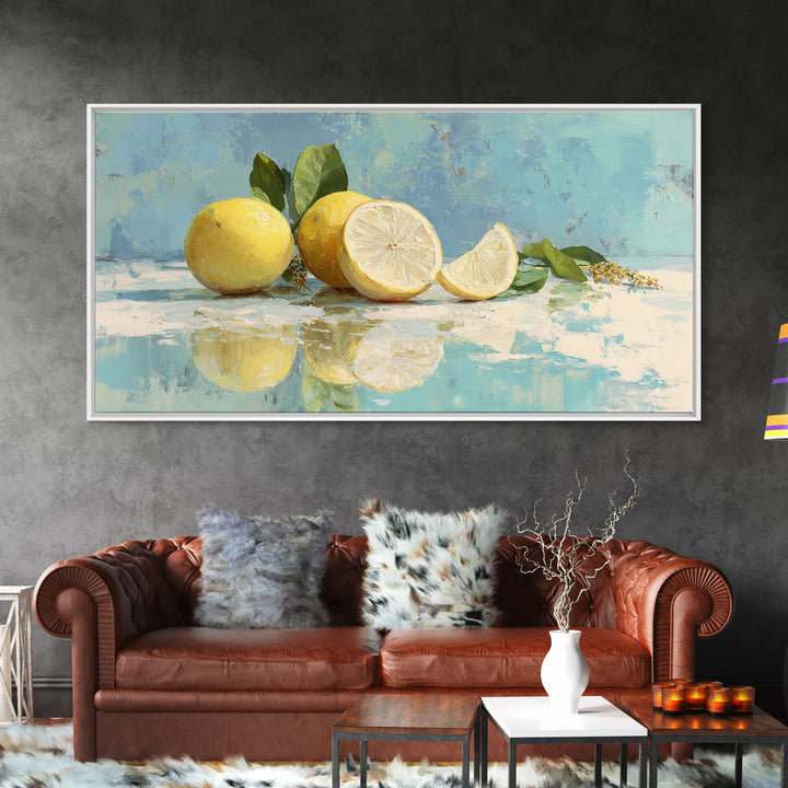 Lemon and Botanical Still Life Canvas Print, Bathroom Art, Bathroom Decor, Watercolor Art, Spa, Framed Wall Art, BAT-2x1-98