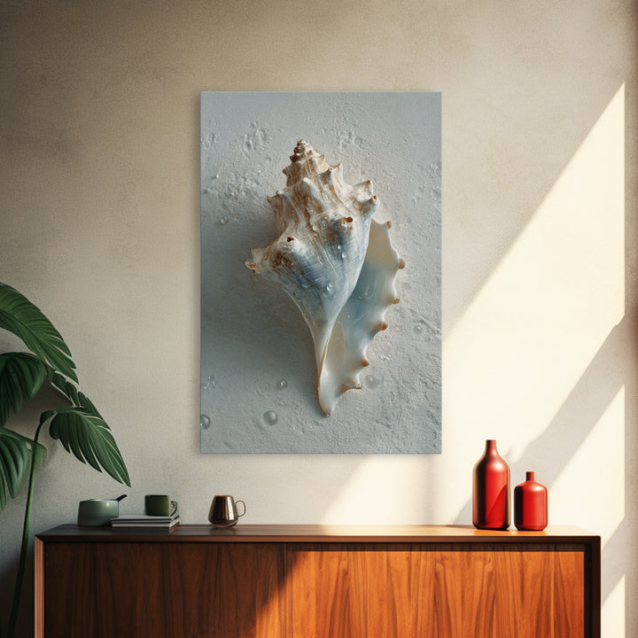 Minimal Seashell Still Life on Pale Sand Canvas Print, Bathroom Art, Modern Wall Art, Bathroom Decor, Abstract Art, Spa, BAT-2x3-11