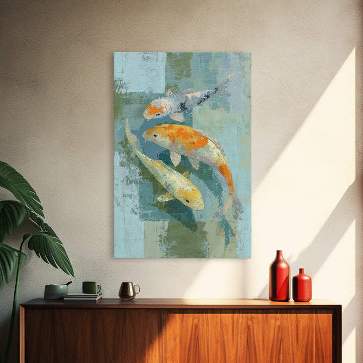Minimal Koi Fish Swimming Through Clear Water Canvas Print, Bathroom Art, Canvas Wall Art, Bathroom Decor, Fine Art, Spa, BAT-2x3-16