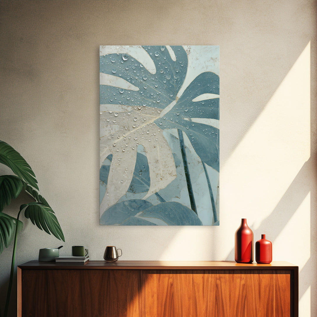 Tropical Leaf Silhouette Framed Canvas Print, Bathroom Art, Statement Artwork, Bathroom Decor, Fine Art, Spa, Digital Art, BAT-2x3-22