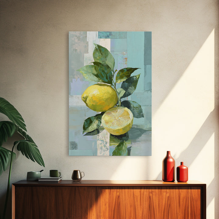 Lemon and Botanical Still Life Framed Canvas Print, Bathroom Art, Art Print, Bathroom Decor, Fine Art, Spa, Custom Pet Portrait, BAT-2x3-38