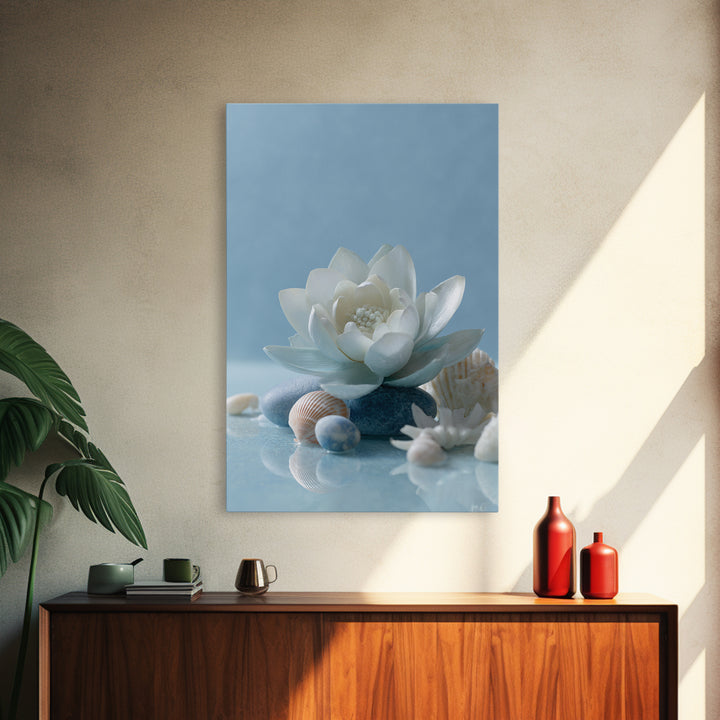 Lotus Flower Floating on Calm Water Framed Canvas Print, Bathroom Art, Funny Bathroom Art, Bathroom Decor, Watercolor Art, Spa, BAT-2x3-4