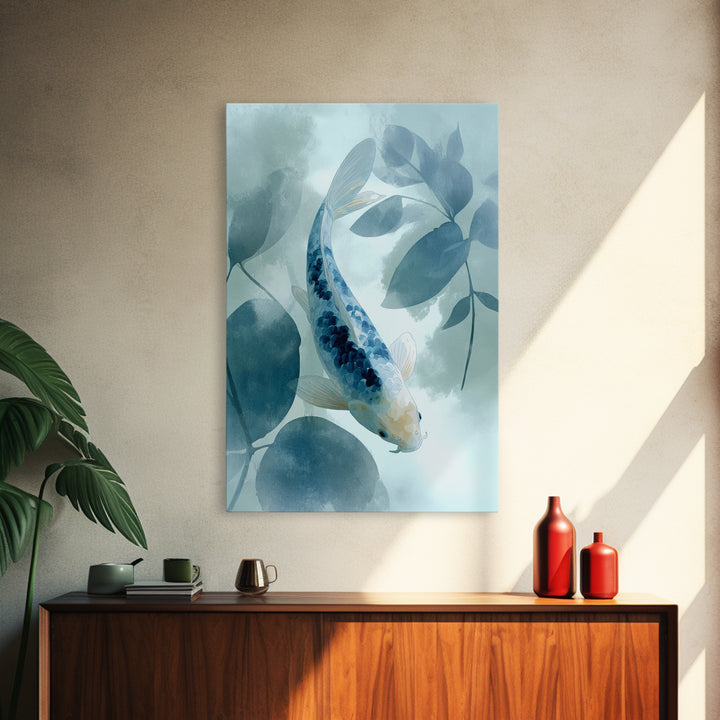 Minimal Koi Fish Swimming Through Clear Water Canvas Print, Bathroom Art, Minimalist Wall Art, Bathroom Decor, Fine Art, Spa, BAT-2x3-40