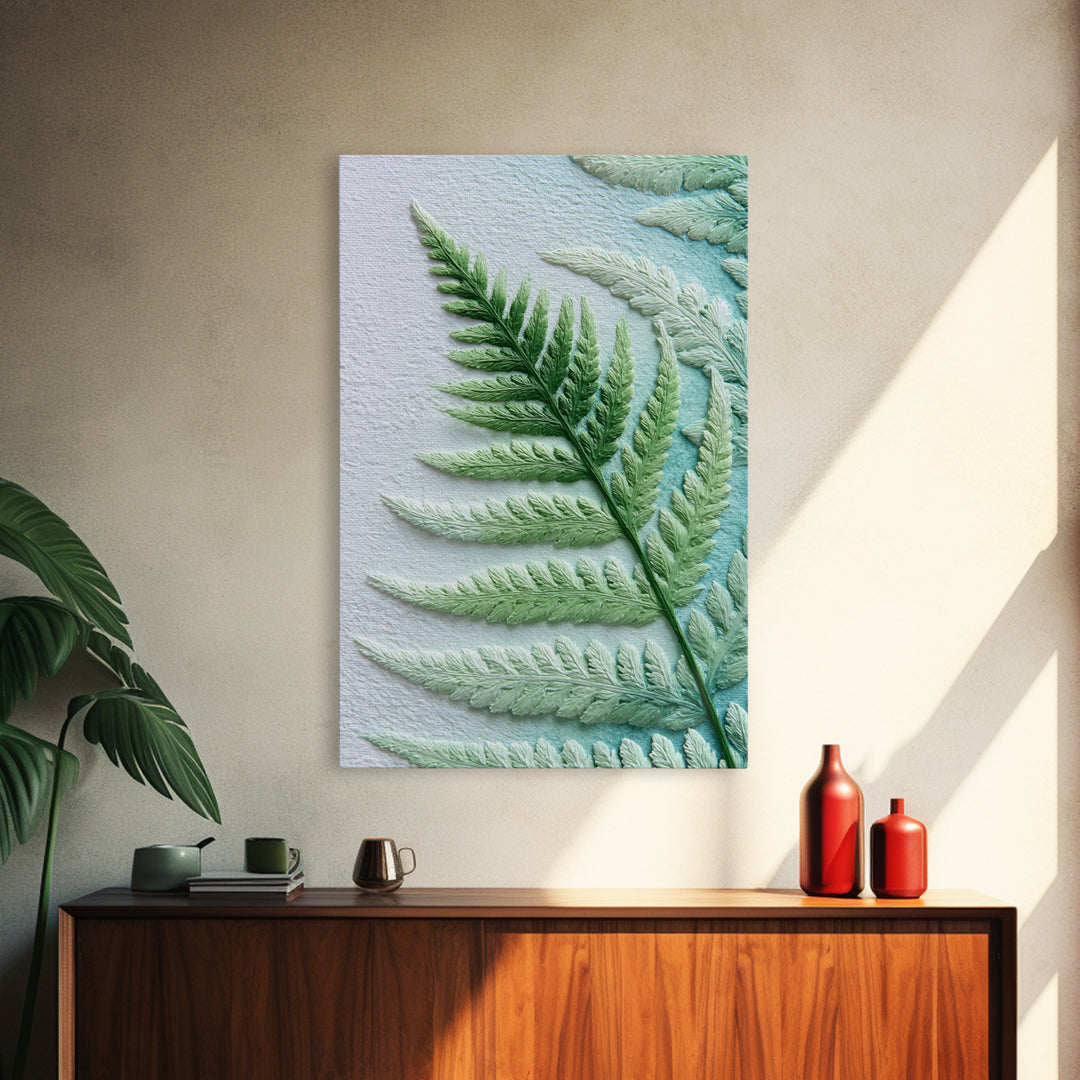 Green Fern Frond Closeup Framed Canvas Print, Bathroom Art, Fine Art Print, Bathroom Decor, Watercolor Art, Spa, Poster, BAT-2x3-42