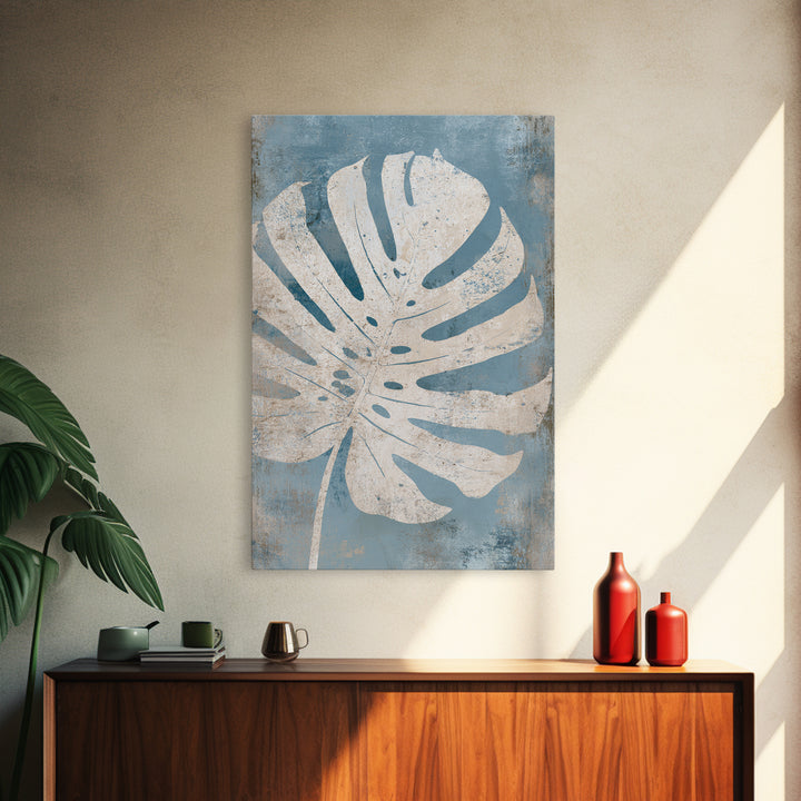 Tropical Leaf Silhouette Framed Canvas Print, Bathroom Art, Statement Artwork, Bathroom Decor, Fine Art, Spa, Digital Art, BAT-2x3-46