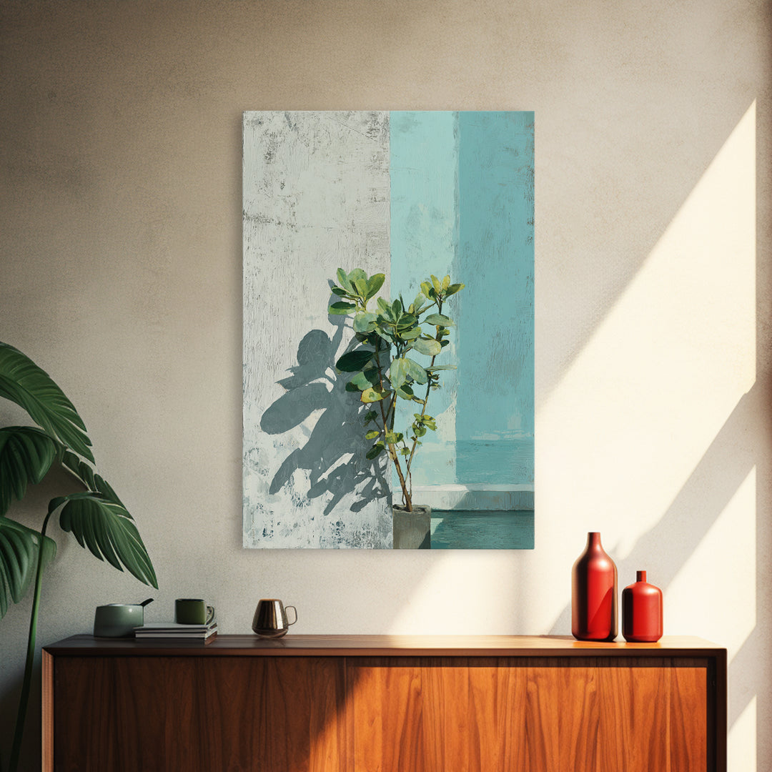 Sunlit Window Plant Shadow on Plaster Canvas Print, Bathroom Art, Boho Decor, Bathroom Decor, Fine Art, Spa, Printable, BAT-2x3-50