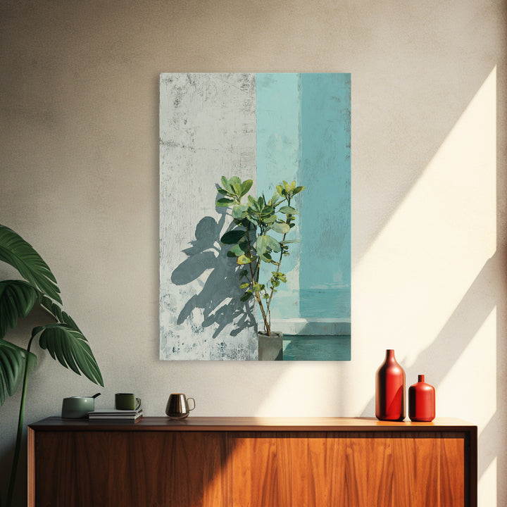 Sunlit Window Plant Shadow on Plaster Canvas Print, Bathroom Art, Boho Decor, Bathroom Decor, Fine Art, Spa, Printable, BAT-2x3-50