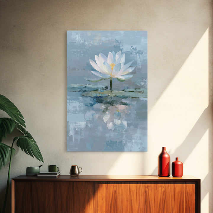 Lotus Flower Floating on Calm Water Framed Canvas Print, Bathroom Art, Halloween Art, Bathroom Decor, Fine Art, Spa, BAT-2x3-52