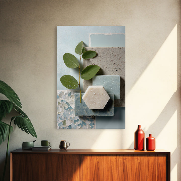Clean Geometric Forms Framed Canvas Print, Bathroom Art, Contemporary Art, Bathroom Decor, Abstract Art, Spa, Framed Wall Art, BAT-2x3-53