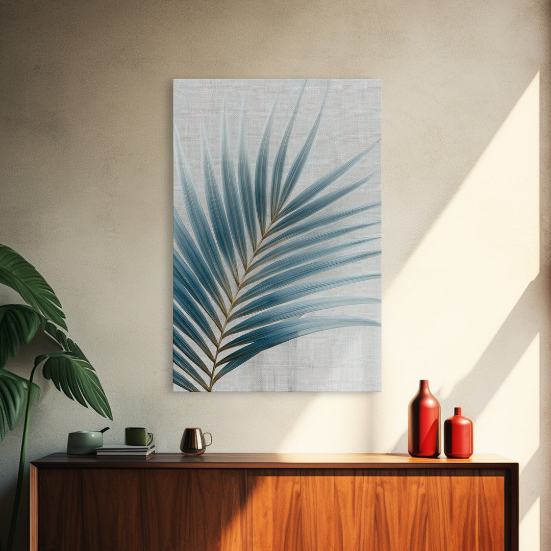 Simple Palm Frond on Off White Linen Framed Canvas Print, Bathroom Art, Bathroom Print, Bathroom Decor, Fine Art, Spa, BAT-2x3-55