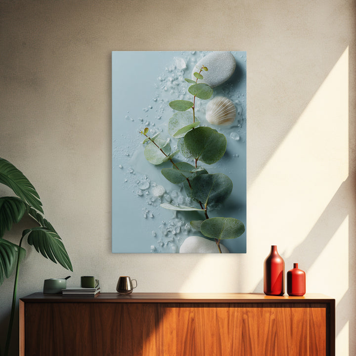 Spa Eucalyptus Branch Canvas Print, Bathroom Art, Contemporary Art, Bathroom Decor, Spa, Framed Wall Art, Dog Portrait, BAT-2x3-58