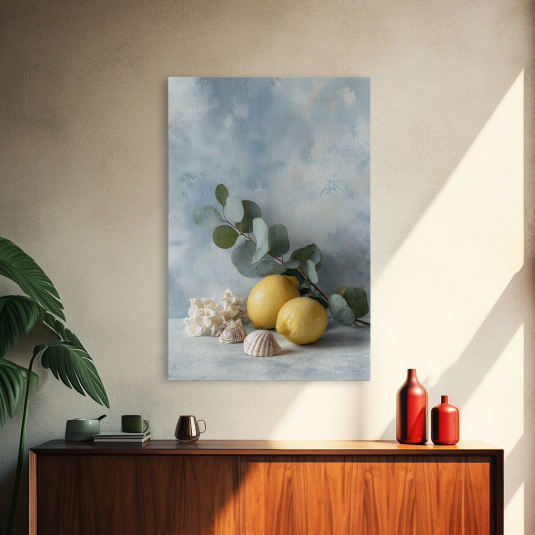 Lemon and Botanical Still Life Canvas Print, Bathroom Art, Wall Art, Bathroom Decor, Spa, Dog Portrait, Canvas Wall Art, BAT-2x3-62