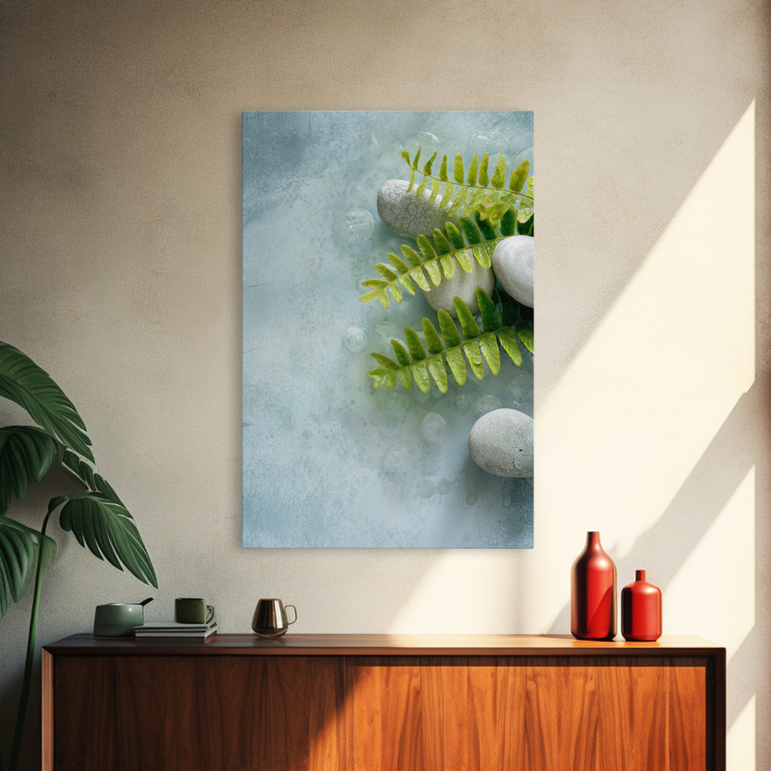 Green Fern Frond Closeup Canvas Print, Bathroom Art, Room Decor, Bathroom Decor, Oil Painting, Spa, Custom Pet Portrait, BAT-2x3-66