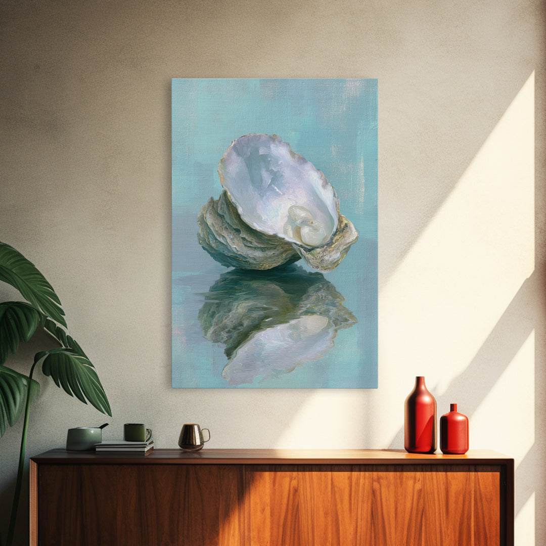 Oyster Shell Study Framed Canvas Print, Bathroom Art, Minimalist Decor, Bathroom Decor, Spa, Wall Hanging, Framed Wall Art, BAT-2x3-78
