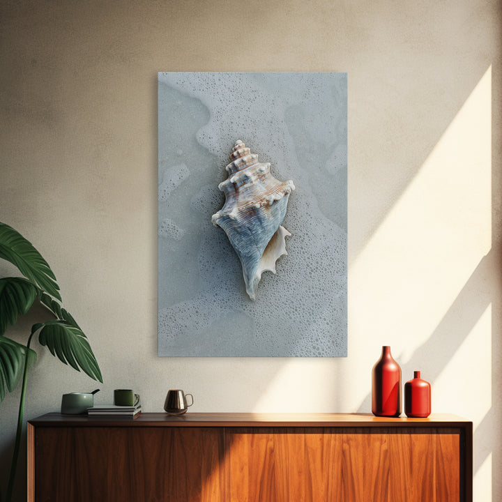 Minimal Seashell Still Life on Pale Sand Framed Canvas Print, Bathroom Art, Digital Art, Bathroom Decor, Abstract Art, Spa, BAT-2x3-83